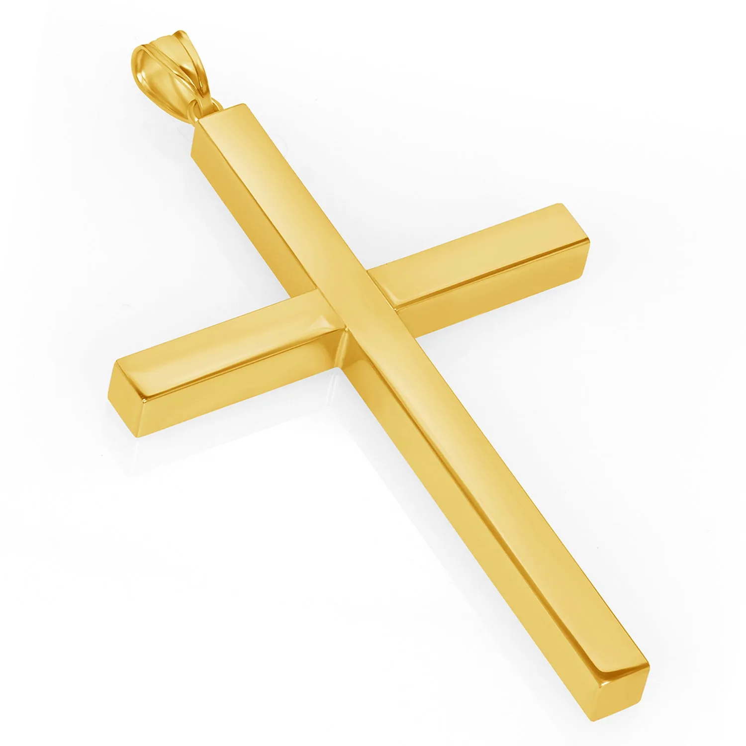 14k Yellow Gold Large Simple Religious Cross Pendant Necklace