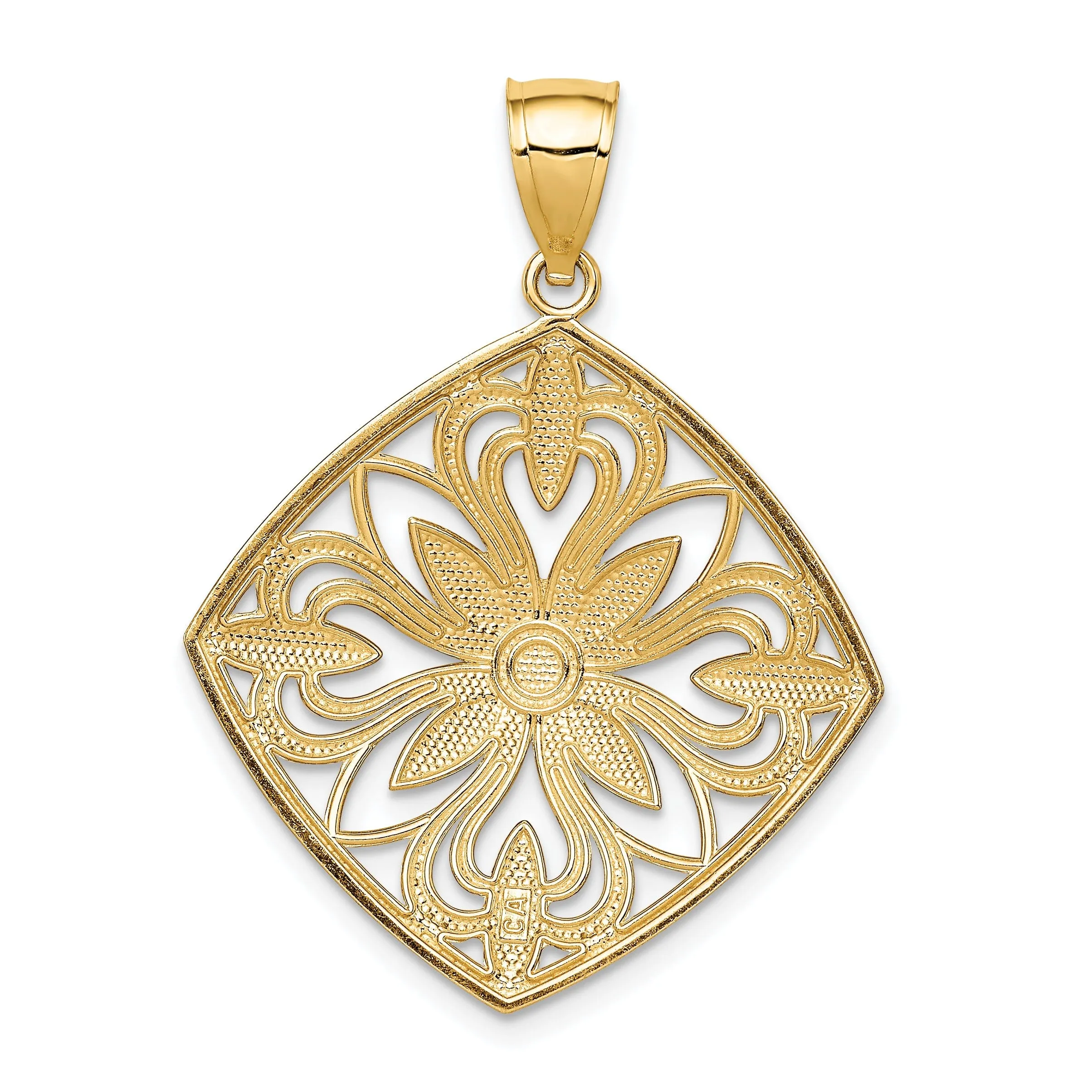 14k Yellow Gold Large Size Fancy Square Design Pendant