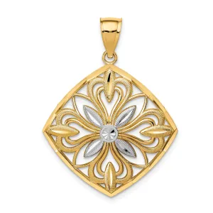 14k Yellow Gold Large Size Fancy Square Design Pendant