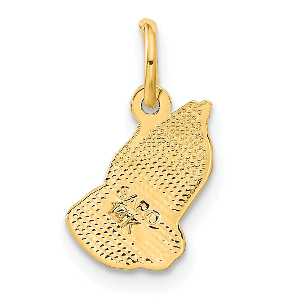 14k Yellow Gold Polish Texture D.C Finish Solid Praying Hands Pendant