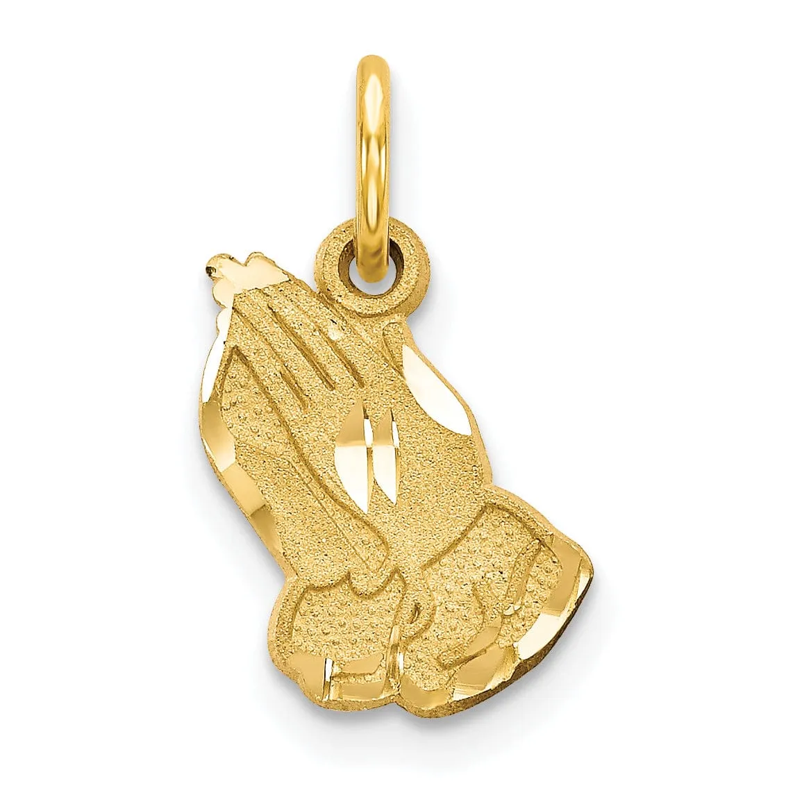 14k Yellow Gold Polish Texture D.C Finish Solid Praying Hands Pendant