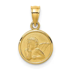 14K Yellow Gold Polished Finish Angel Cherub Round Shape Pendant