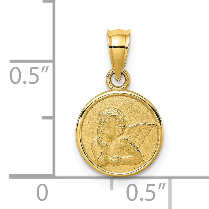 14K Yellow Gold Polished Finish Angel Cherub Round Shape Pendant