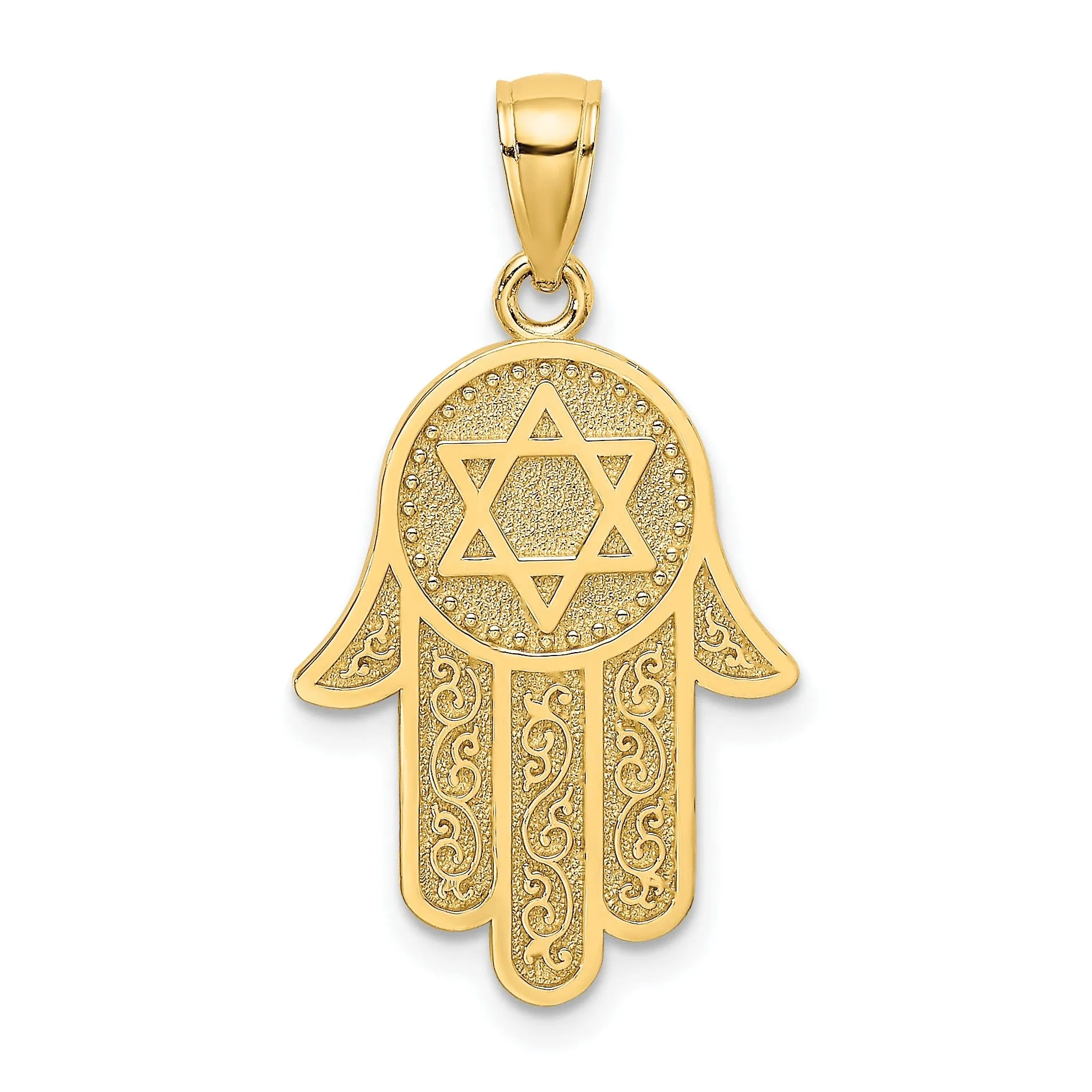 14k Yellow Gold Polished Finish Filigree Chamseh Star of David Pendant