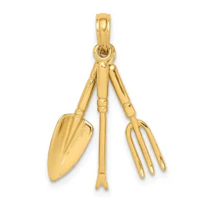 14K Yellow Gold Polished Finish Moveable Assorted Garden Hand Tools Charm Pendant