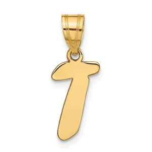 14k Yellow Gold Polished Finish Script Design Letter T Initial Pendant