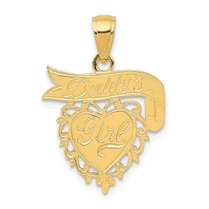 14k Yellow Gold Polished Finish Solid Flat Back DADDYS GIRL Heart & Engrave Banner Design Charm Pendant