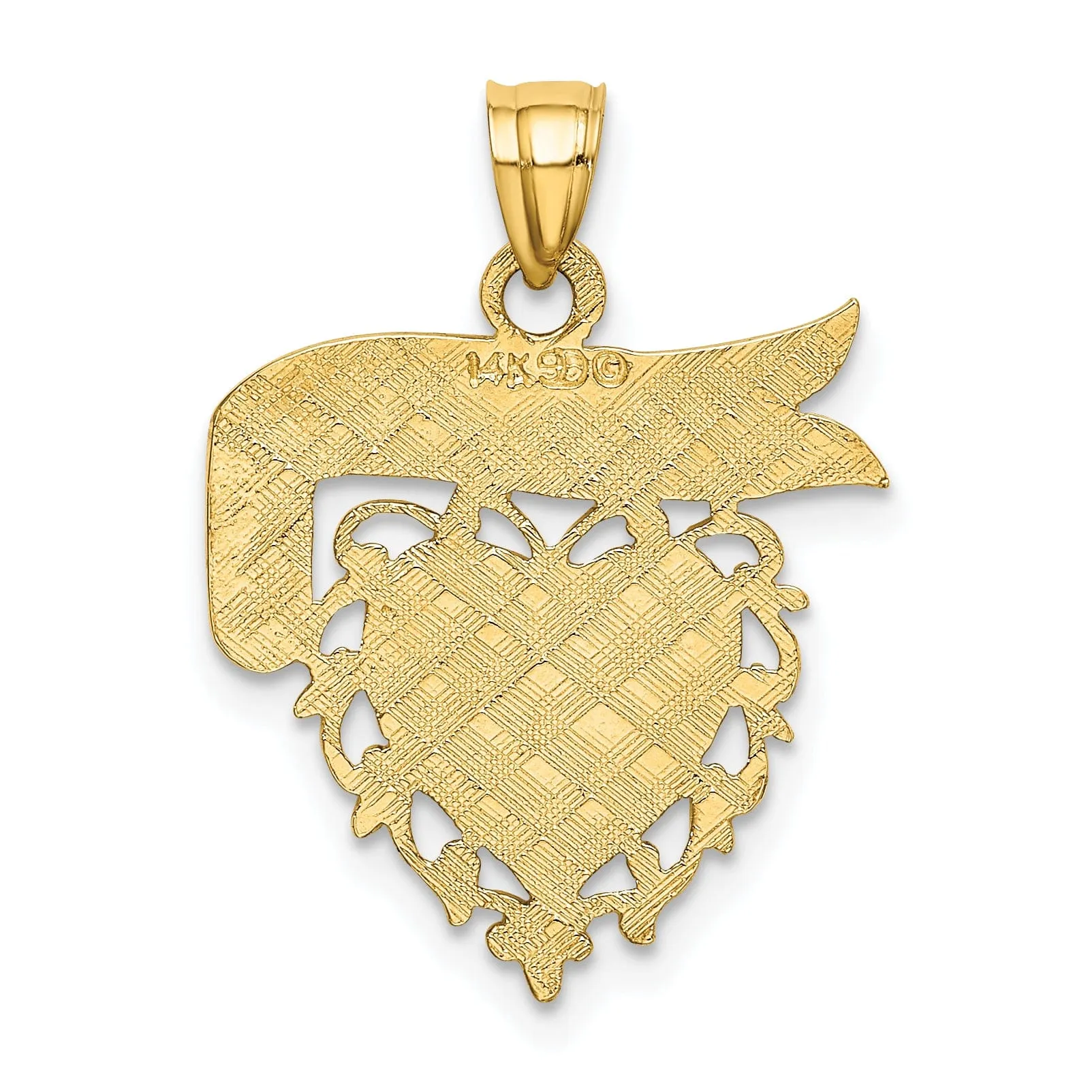 14k Yellow Gold Polished Finish Solid Flat Back DADDYS GIRL Heart & Engrave Banner Design Charm Pendant