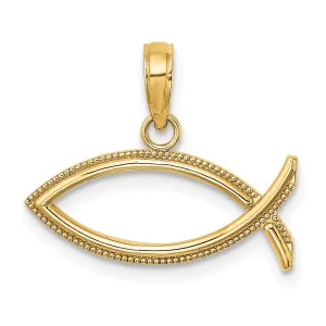 14K Yellow Gold Polished Texture Finish Ichthus Fish Charm Pendant