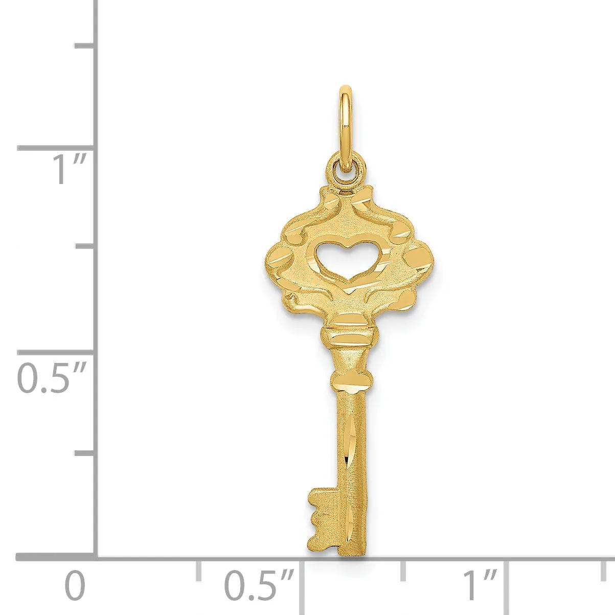 14K Yellow Gold Solid Fancy Edge Key Design Charm Pendant