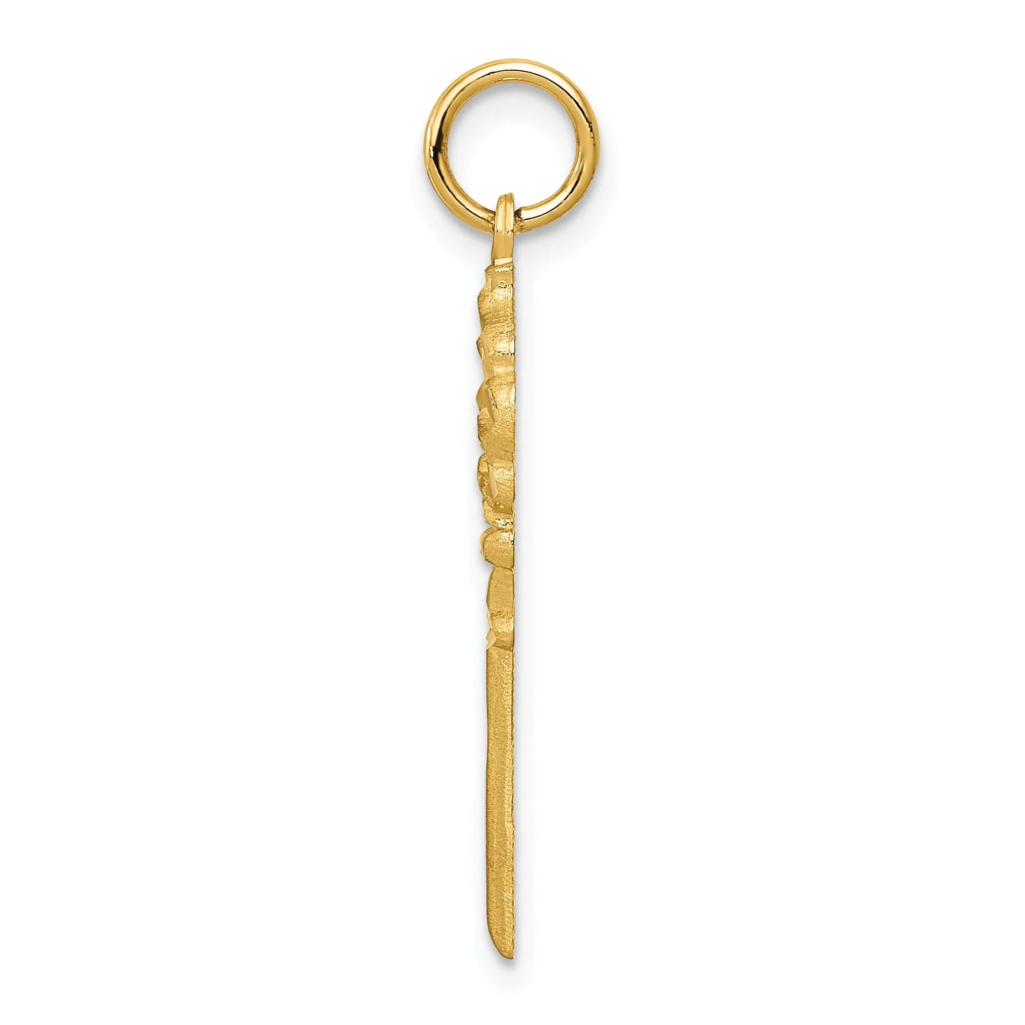 14K Yellow Gold Solid Fancy Edge Key Design Charm Pendant