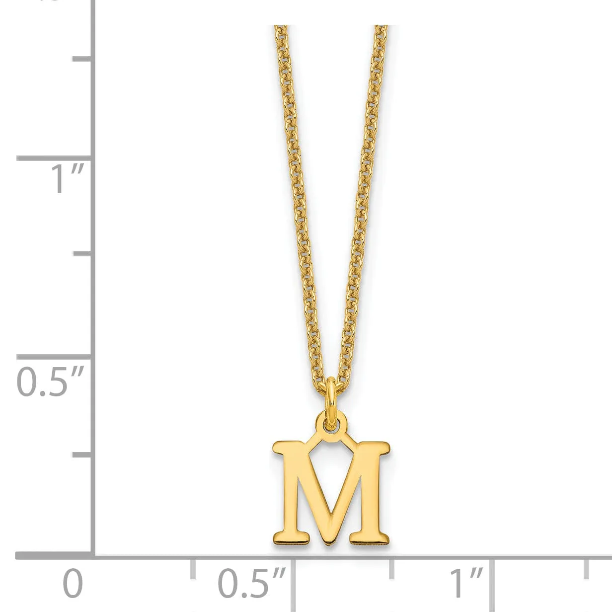 14k Yellow Gold Tiny Cut Out Block Letter N Initial Pendant and Necklace