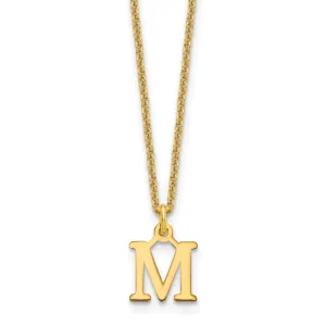 14k Yellow Gold Tiny Cut Out Block Letter N Initial Pendant and Necklace