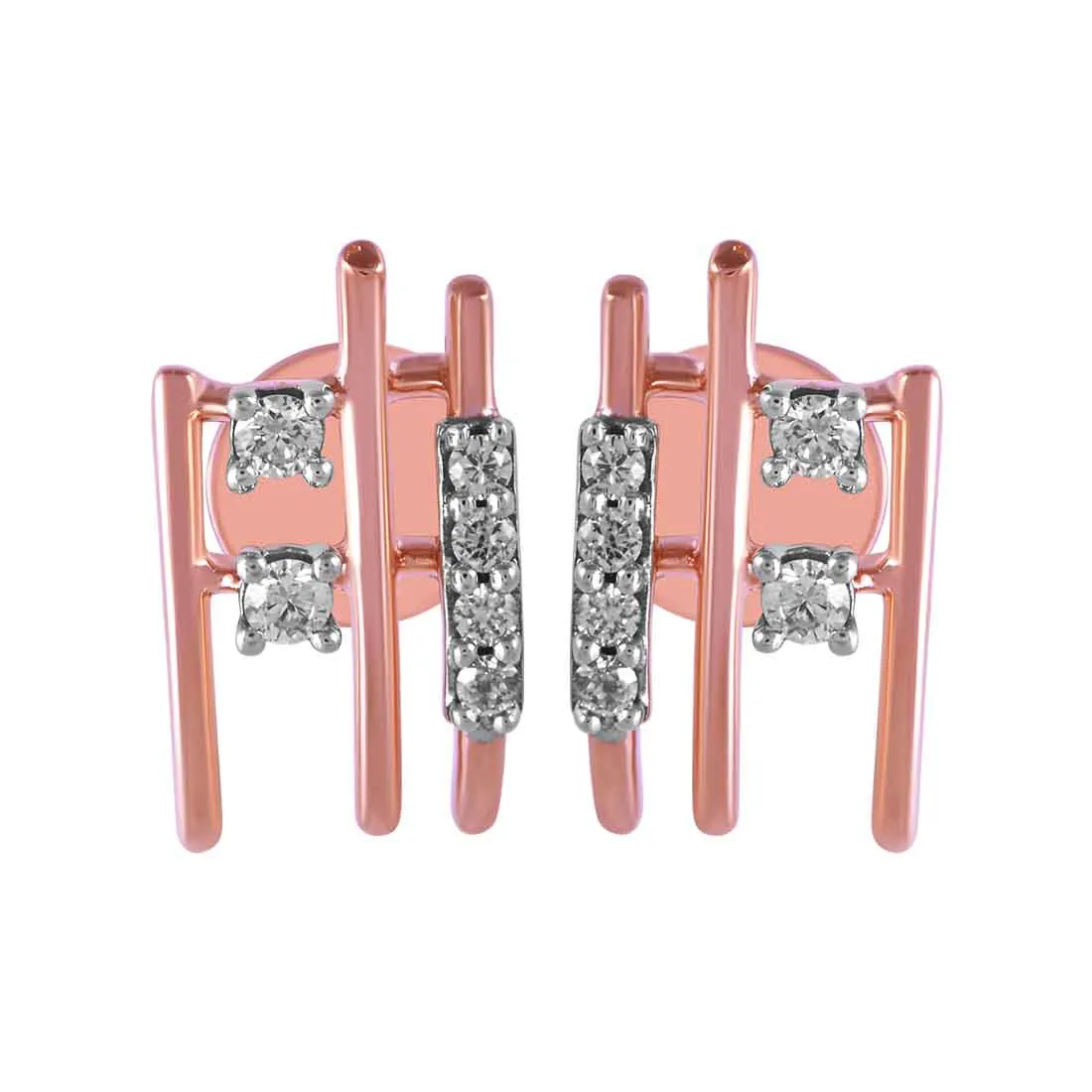 14KT (585) Rose Gold & Diamond Stud Earrings with Line