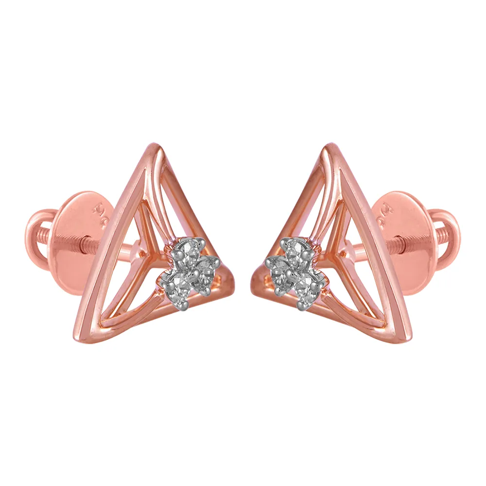 14KT (585) Rose Gold & Diamond Triangle Shaped Stud Earrings