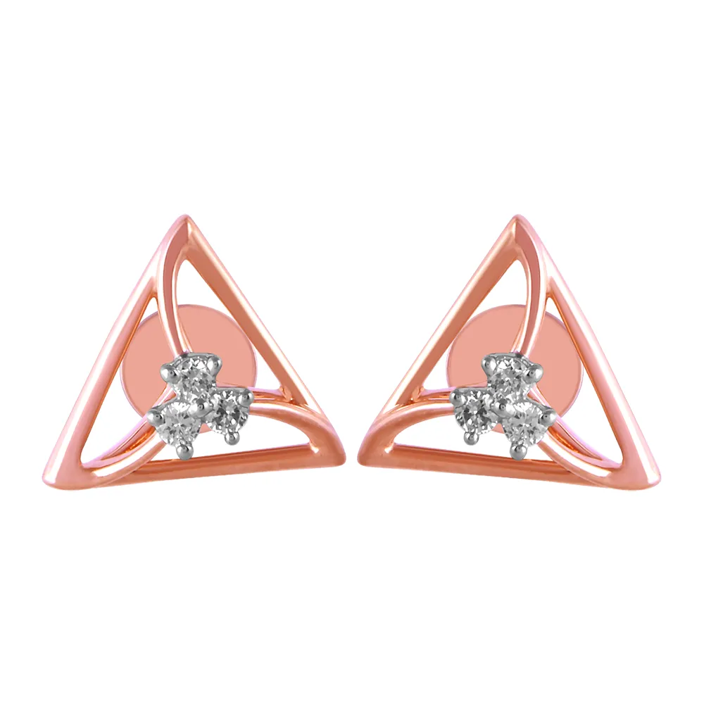 14KT (585) Rose Gold & Diamond Triangle Shaped Stud Earrings