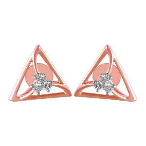 14KT (585) Rose Gold & Diamond Triangle Shaped Stud Earrings