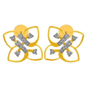 14KT (585) Yellow Gold & Diamond Floral Stud Earrings