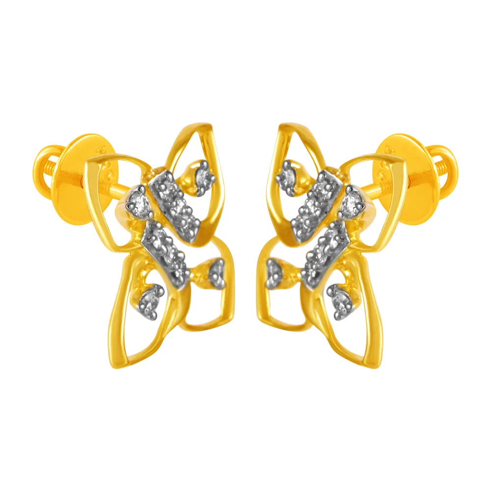 14KT (585) Yellow Gold & Diamond Floral Stud Earrings