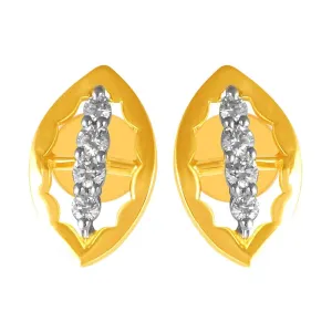 14KT (585) Yellow Gold & Diamond Leaf Shaped Stud Earrings