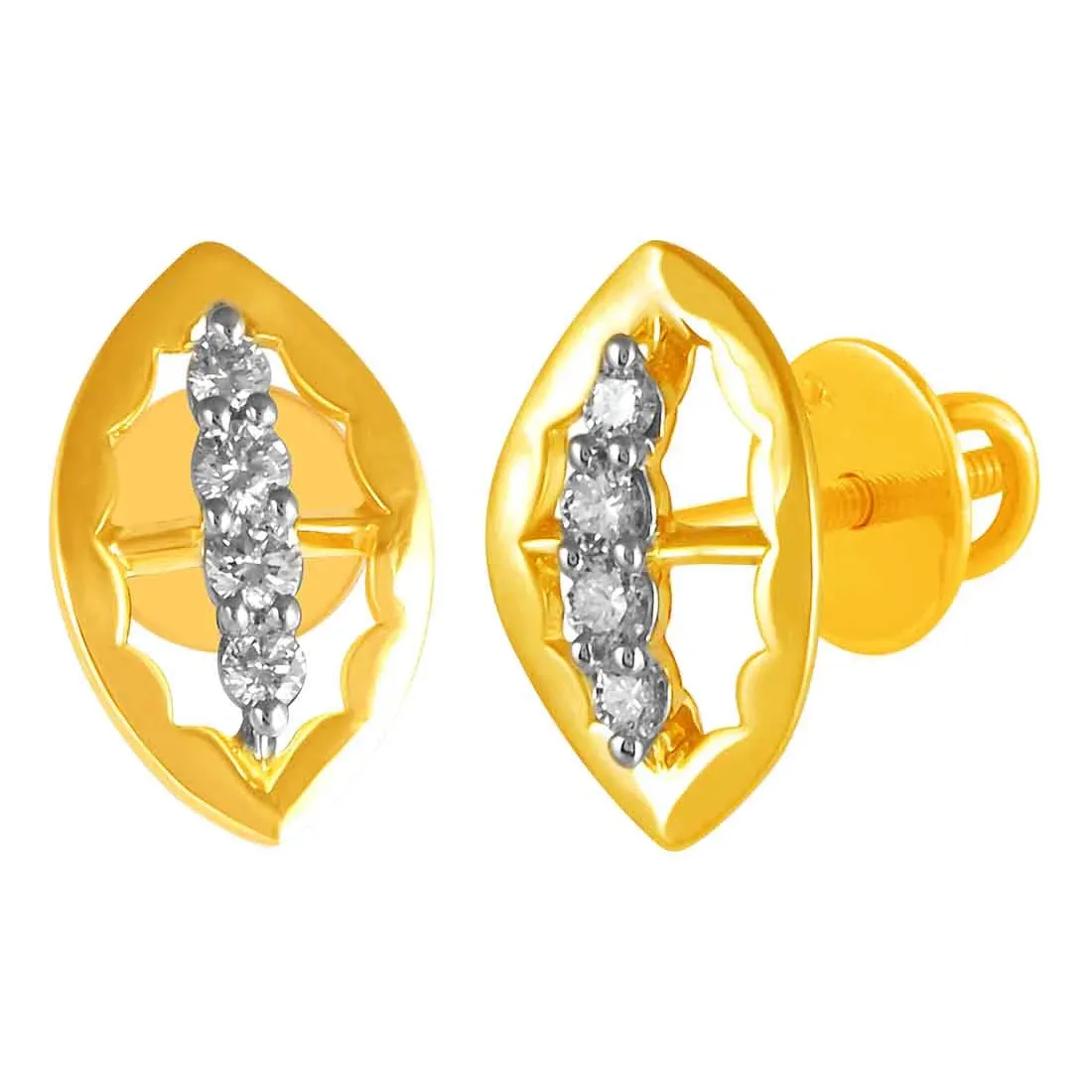 14KT (585) Yellow Gold & Diamond Leaf Shaped Stud Earrings