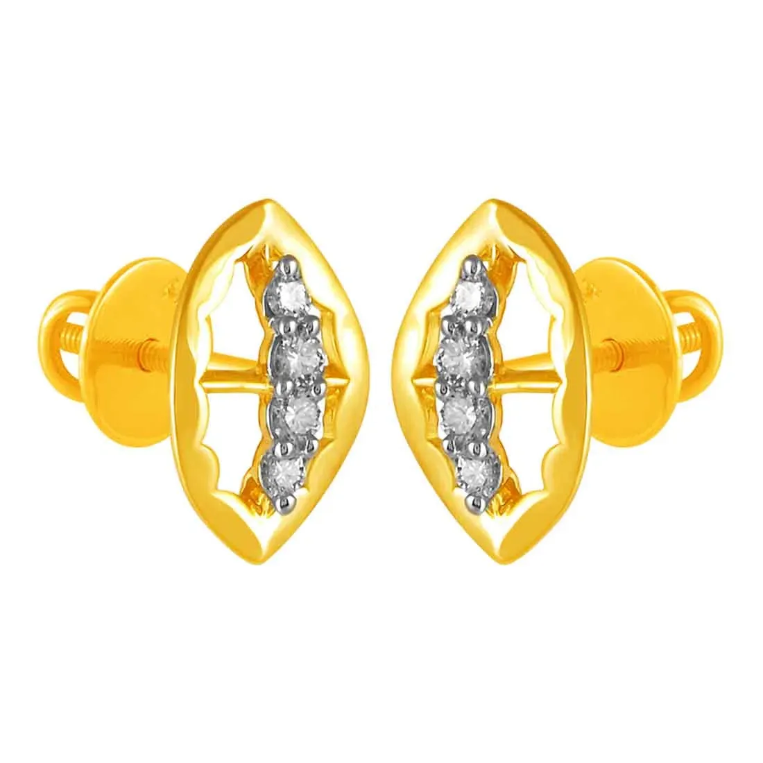 14KT (585) Yellow Gold & Diamond Leaf Shaped Stud Earrings