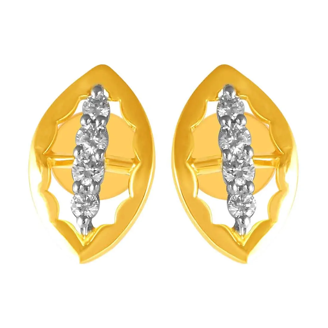 14KT (585) Yellow Gold & Diamond Leaf Shaped Stud Earrings