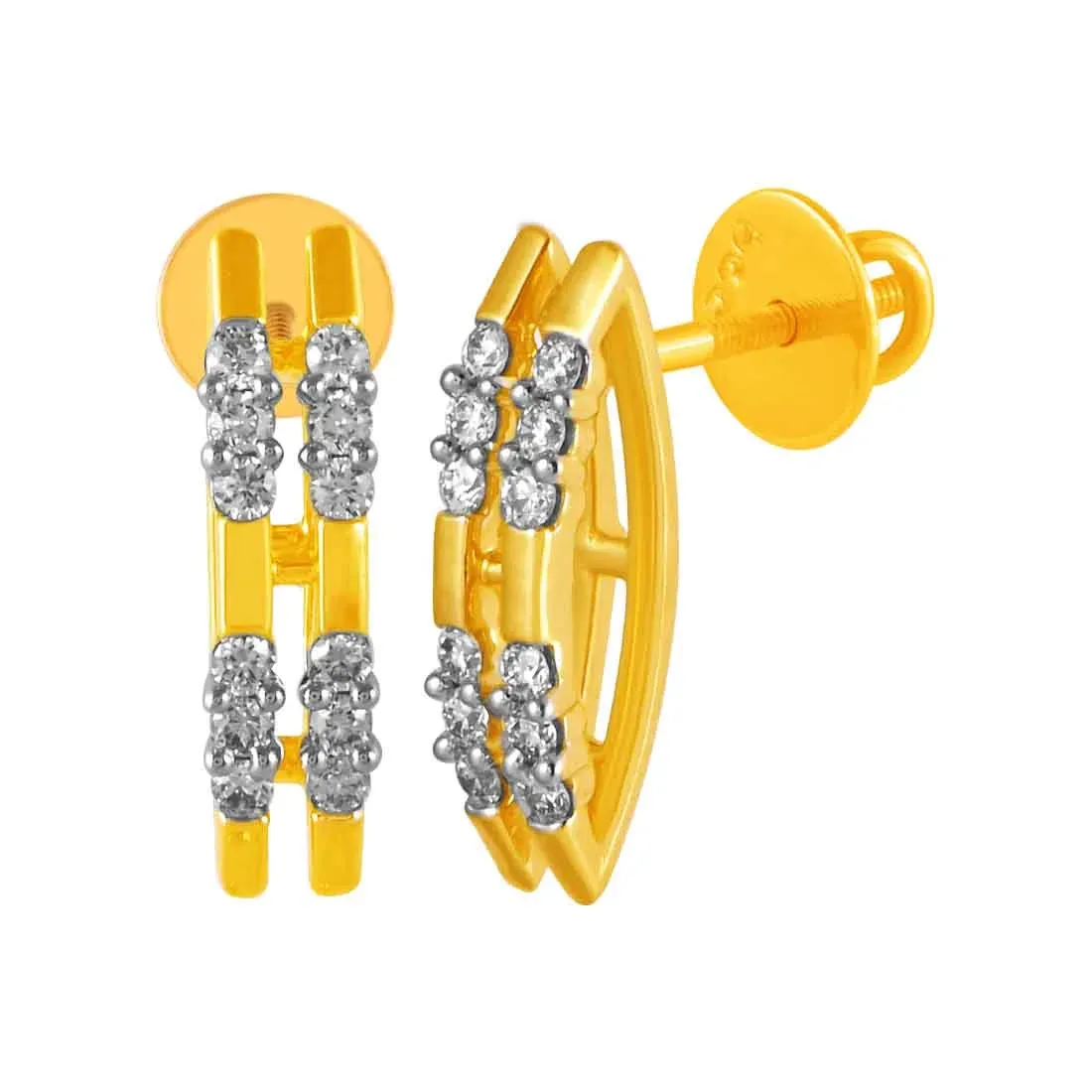 14KT (585) Yellow Gold & Diamond Minimal Stud Earrings