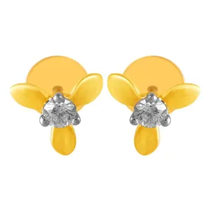 14KT (585) Yellow Gold & Diamond with three Intricate Petals Stud Earrings