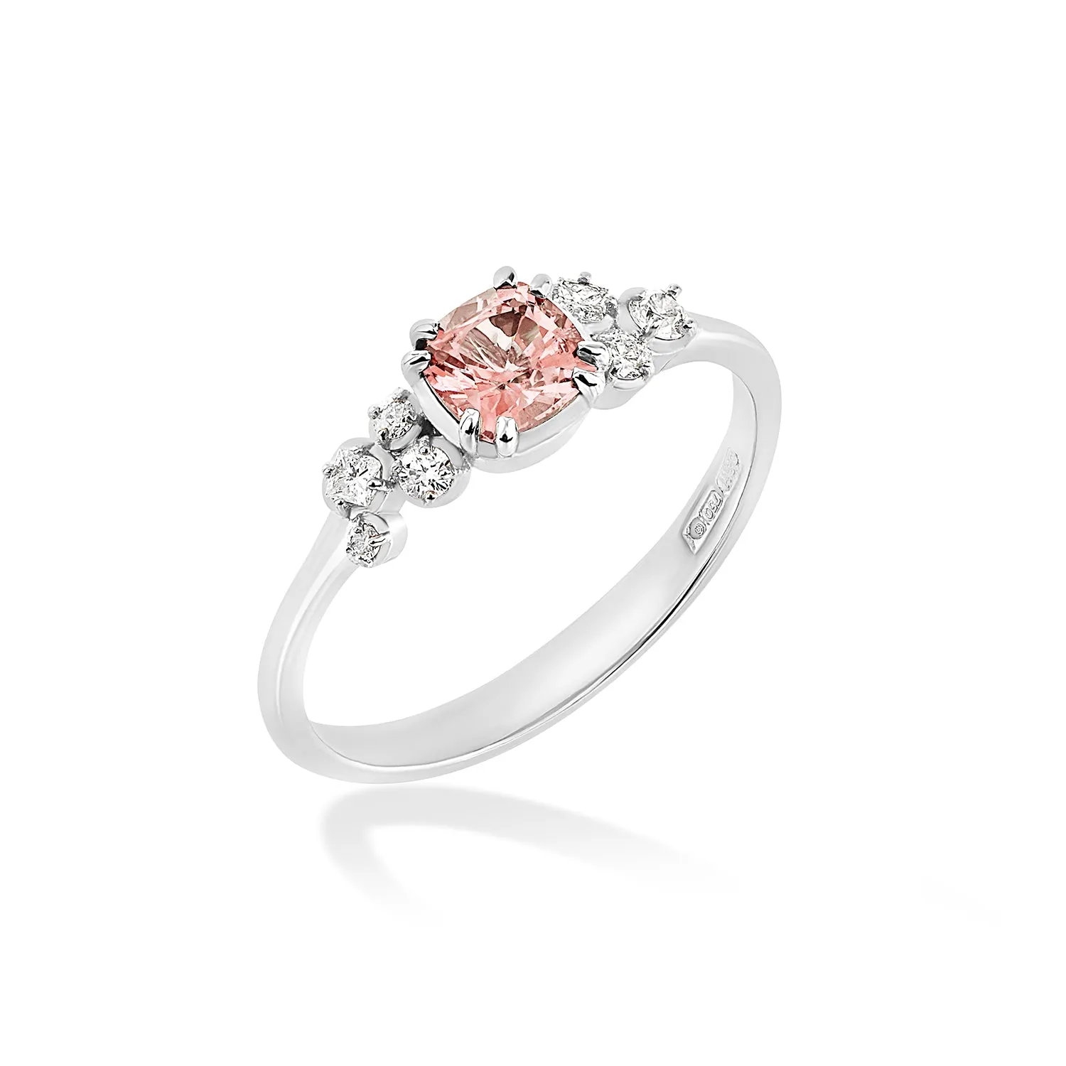 18k 5mm Cushion Morganite & Diamond Stargazer Ring