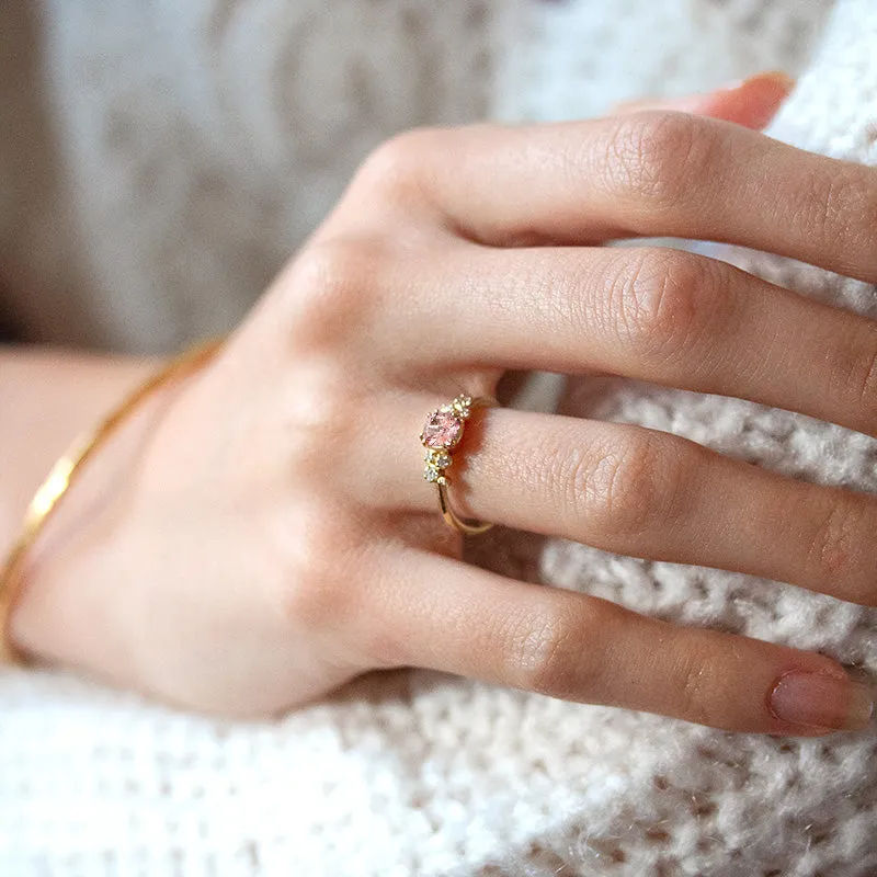 18k 5mm Cushion Morganite & Diamond Stargazer Ring