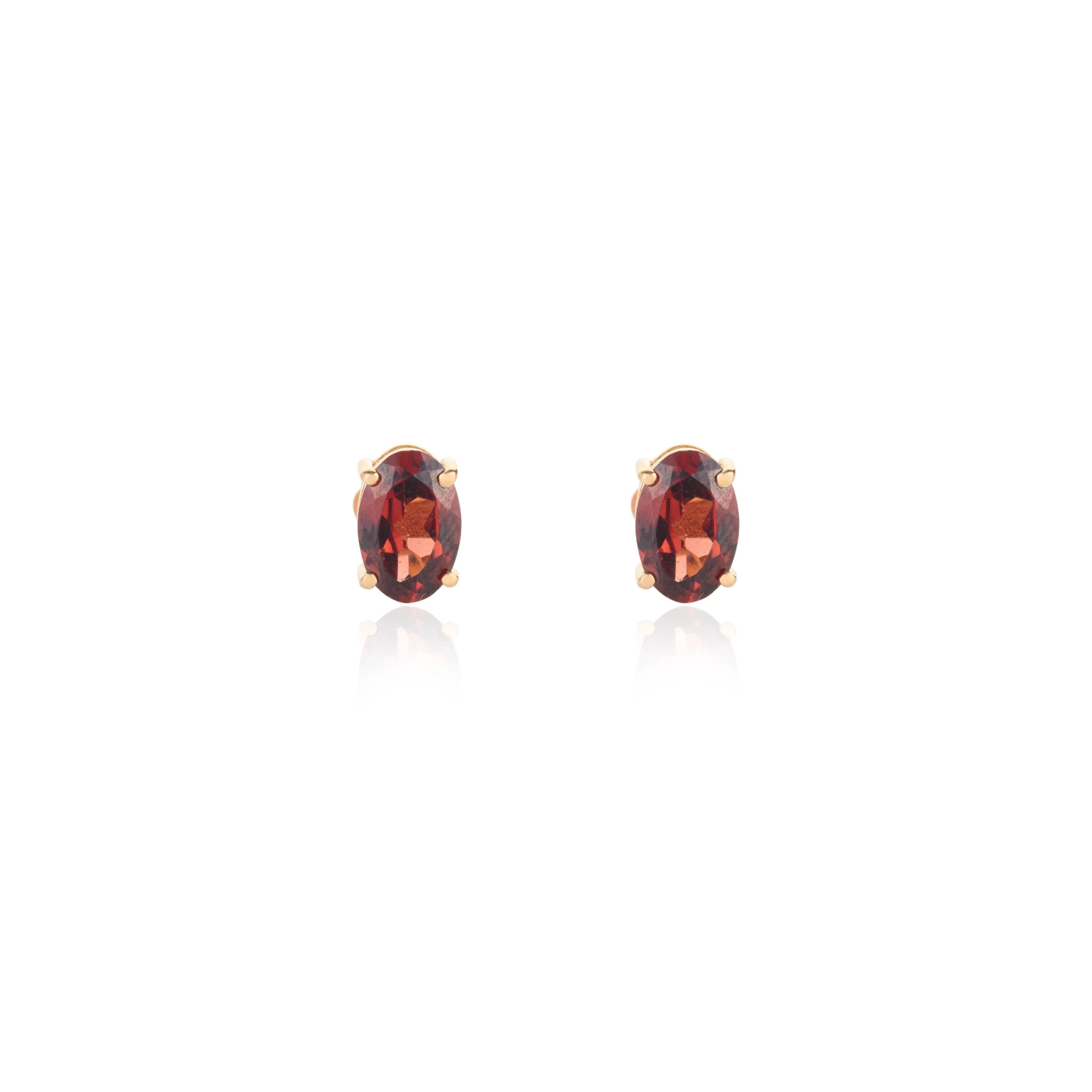 18K Gold Garnet Oval Studs