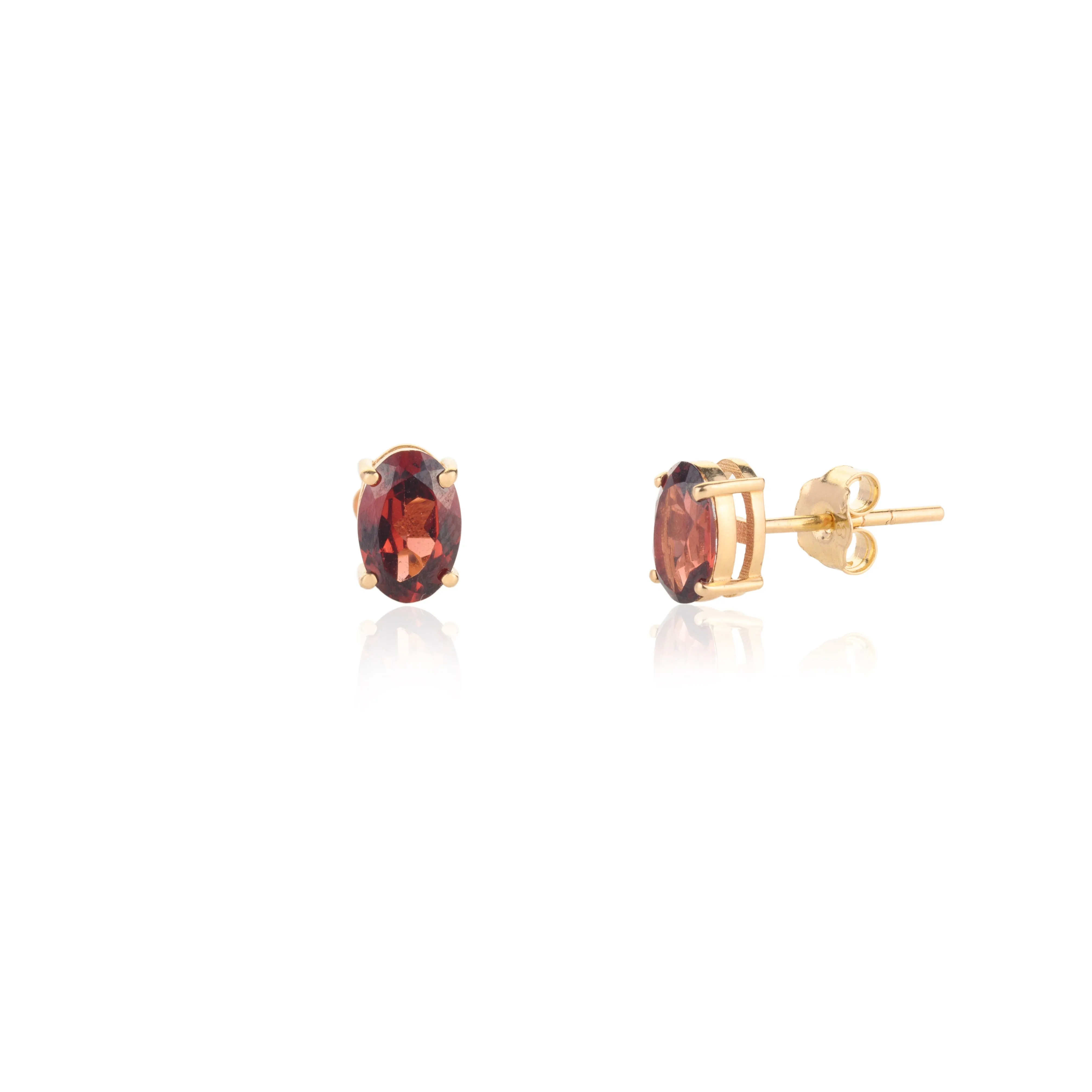 18K Gold Garnet Oval Studs