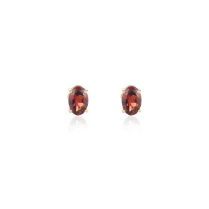 18K Gold Garnet Oval Studs