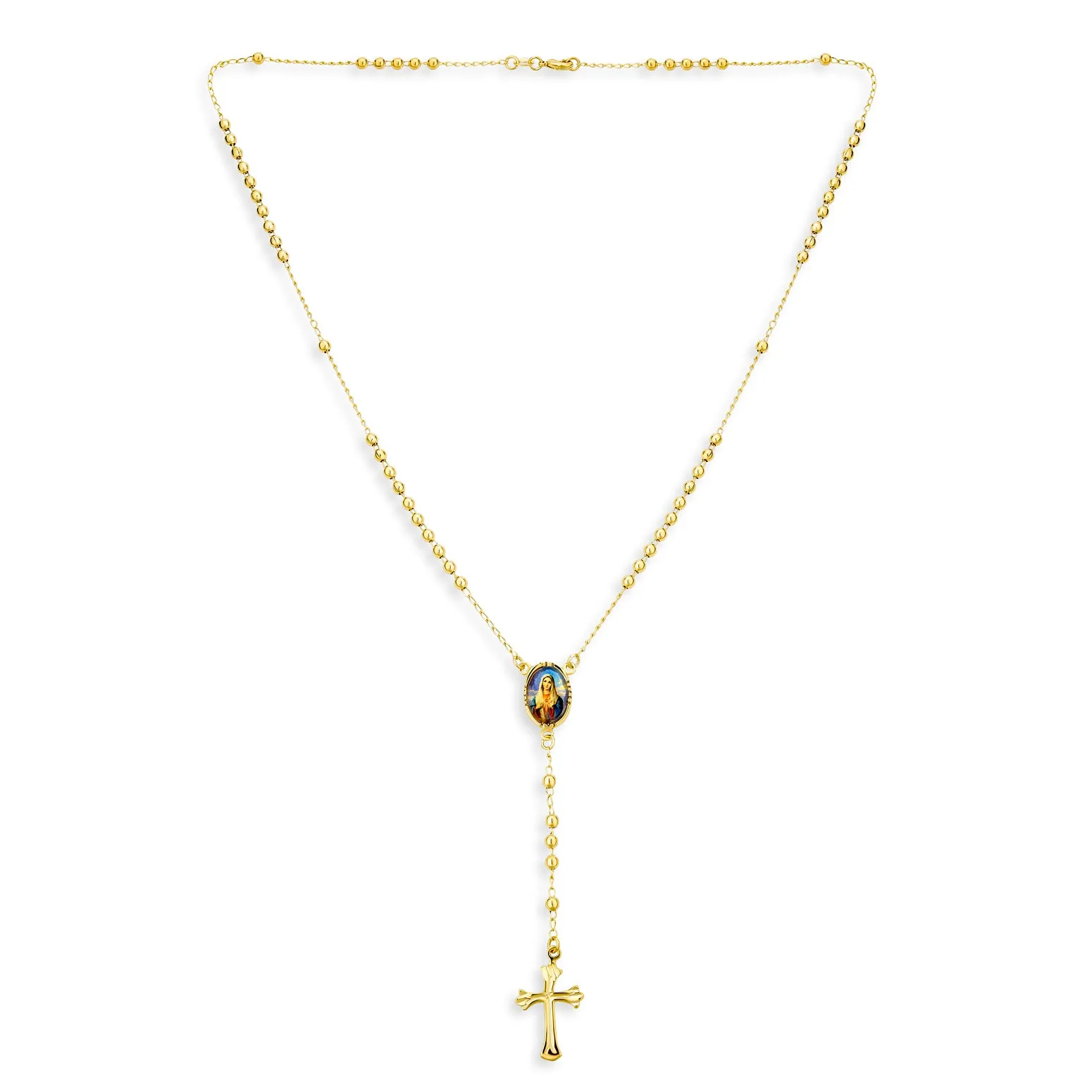 18K Gold Plated Rosary Necklace with Virgin Mary Cross and Prayer Beads