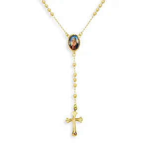 18K Gold Plated Rosary Necklace with Virgin Mary Cross and Prayer Beads