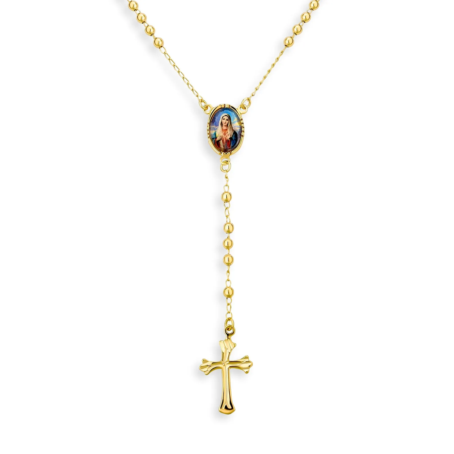 18K Gold Plated Rosary Necklace with Virgin Mary Cross and Prayer Beads