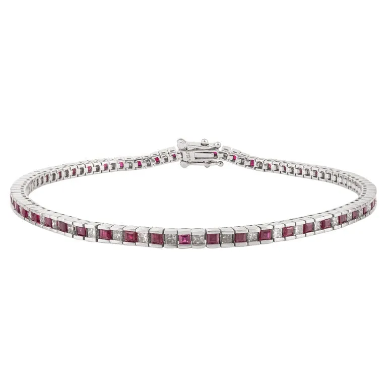 18K Gold Ruby Diamond Tennis Bracelet