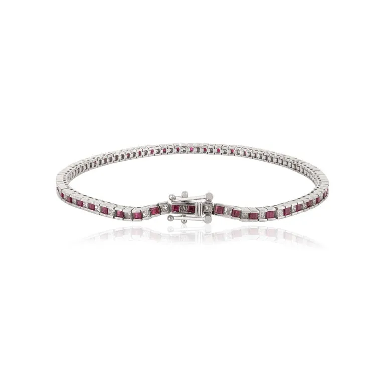 18K Gold Ruby Diamond Tennis Bracelet