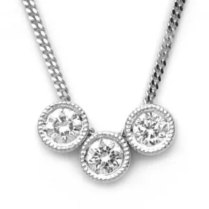 18k White Gold Three-Stone Diamond Necklace