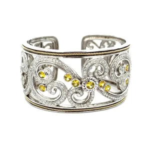 18k Yellow Gold/Sterling Silver Large Diamond Bangle