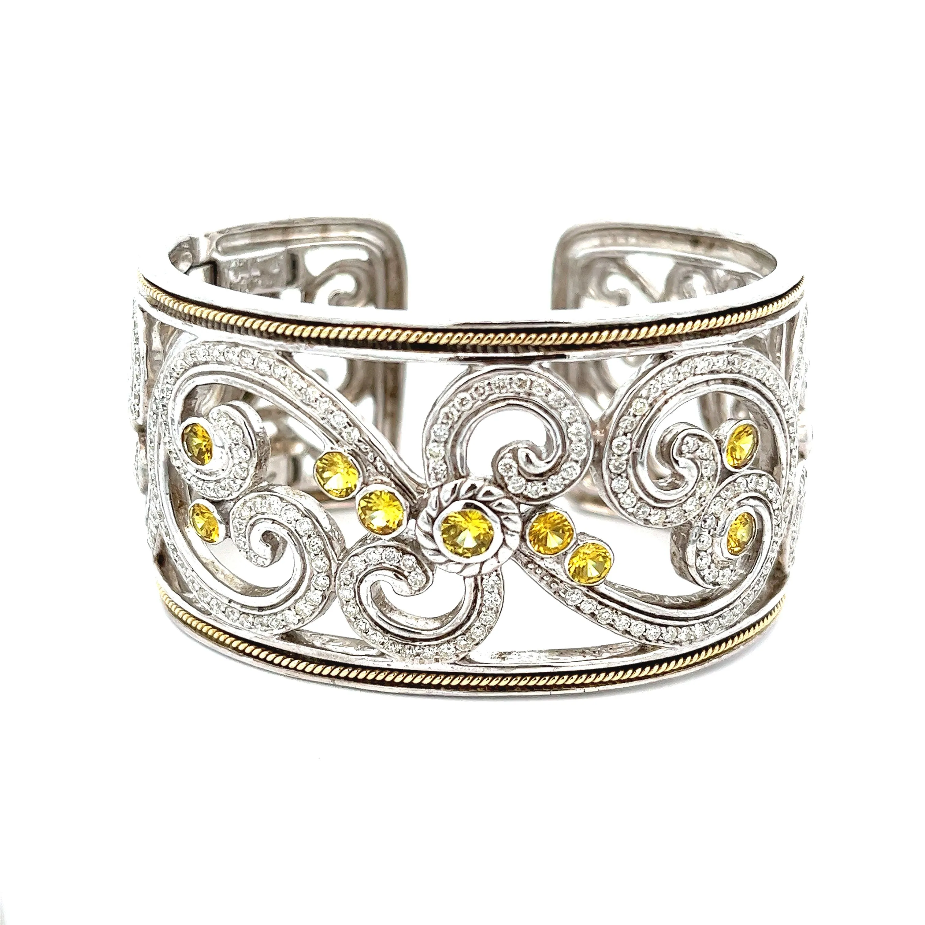 18k Yellow Gold/Sterling Silver Large Diamond Bangle