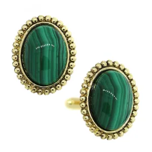 1928 Jewelry Gemstone Green Malachite Oval Cufflinks