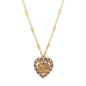 1928 Jewelry Heart And Cat Crystal Accent Pendant Necklace 18"