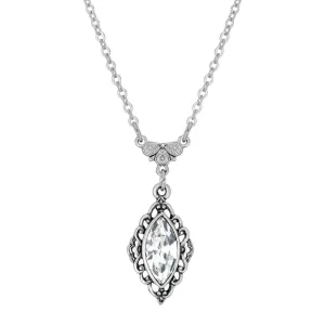 1928 Jewelry Navette Crystal Antiqued Drop Necklace 16"   3" Extender