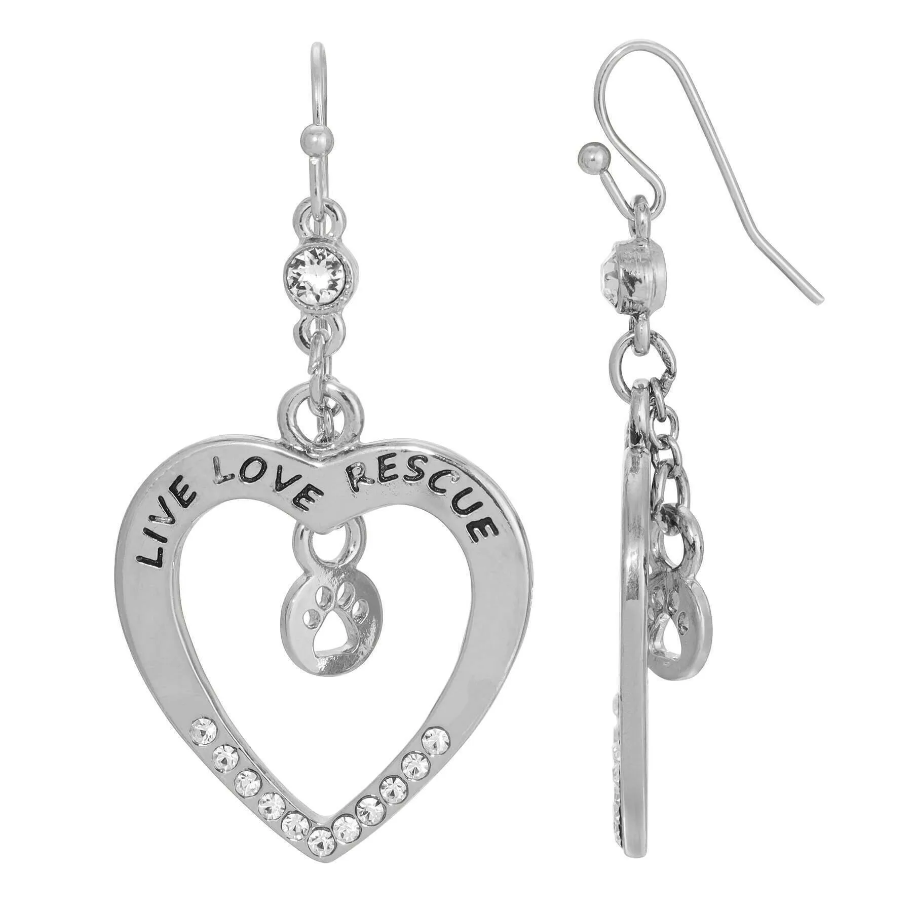 1928 Jewelry Open Heart Crystal Live Love Rescue Drop Earrings