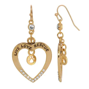 1928 Jewelry Open Heart Crystal Live Love Rescue Drop Earrings