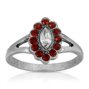 1928 Jewelry Pewter Diamond Shaped Crystal With Red Crystals Ring Size 7