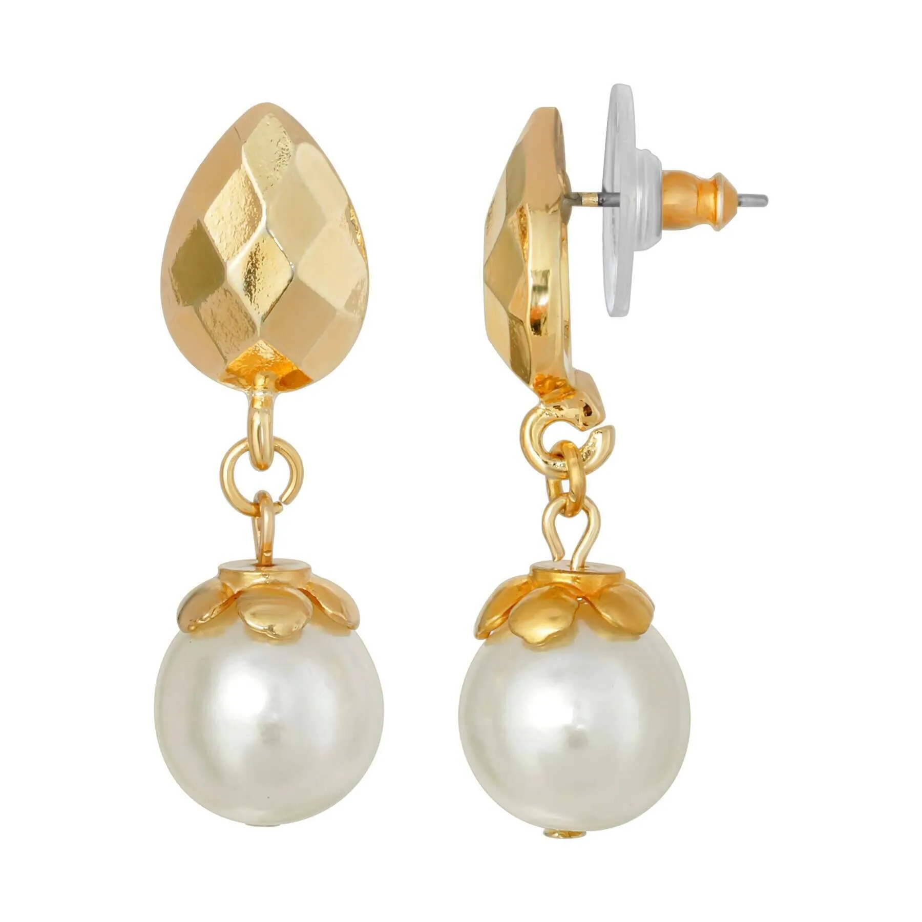 1928 Jewelry Teardrop Shape with Faux Pearl Drop Post Earrings