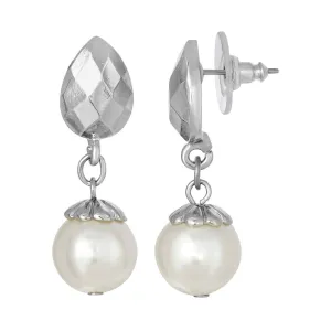 1928 Jewelry Teardrop Shape with Faux Pearl Drop Post Earrings